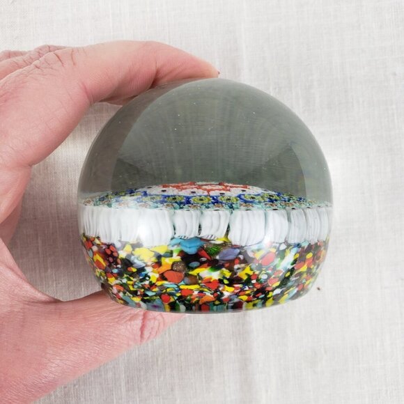 KB Koscherak Brothers Millefiori Glass Paperweight Italy Rainbow Blue Orange - Picture 5 of 5